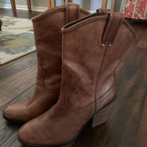 Lucky Brand brown leather cowboy booties